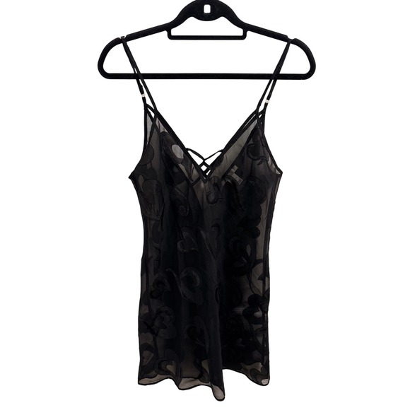 Morgan Taylor Intimates Other - Morgan Taylor Intimates Black Sheer Heart Burnout Chemise Nightgown Womens M